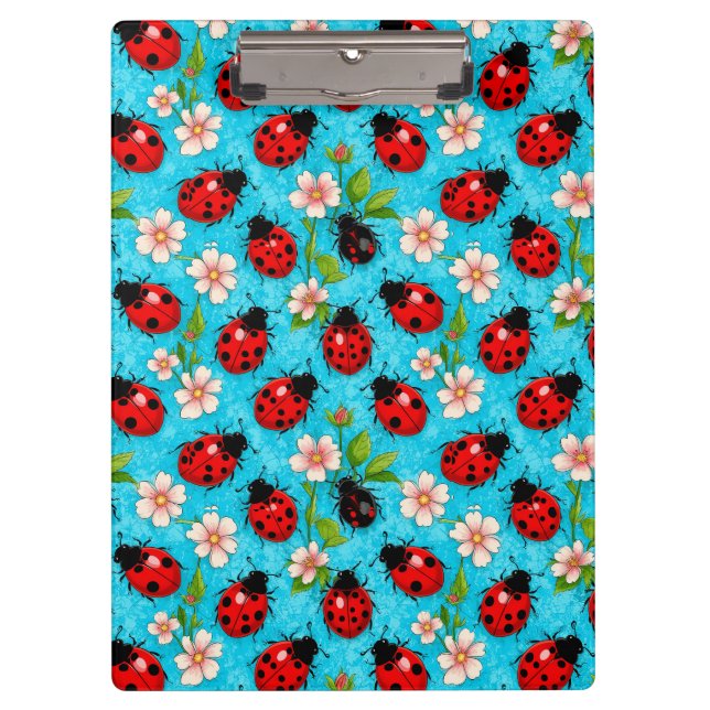 Colourful Ladybug Pattern with Flowers Clipboard (Front)
