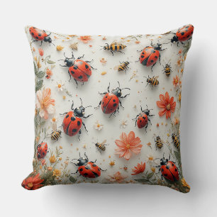 Colourful Ladybugs and Bees Cushion