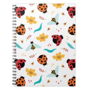 Colourful Ladybugs and Bees on a Floral Notebook