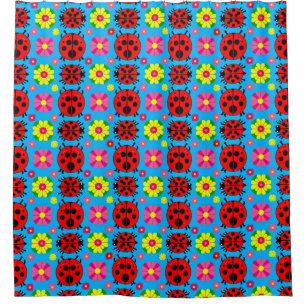 Colourful Ladybugs and Flowers Shower Curtain