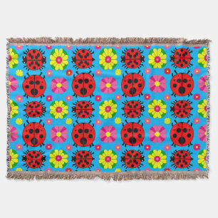 Colourful Ladybugs and Flowers Throw Blanket