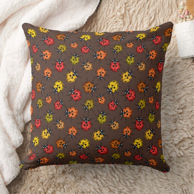 Colourful ladybugs on brown cushion (Blanket)