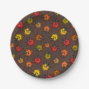 Colourful ladybugs on brown paper plate