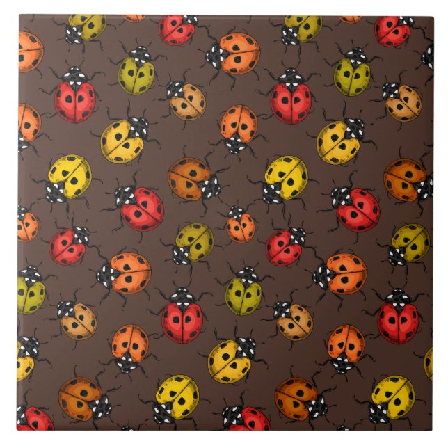 Colourful ladybugs on brown tile (Front)