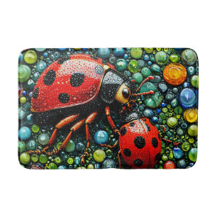 Colourful Ladybugs on Marble Background Decorative Bath Mat