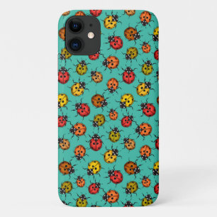 Colourful ladybugs on turquoise Case-Mate iPhone case
