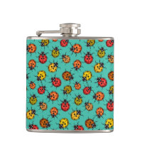 Colourful ladybugs on turquoise