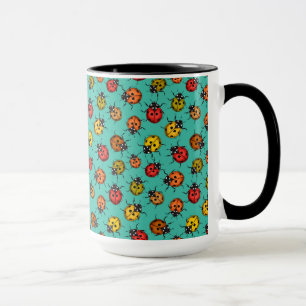 Colourful ladybugs on turquoise mug