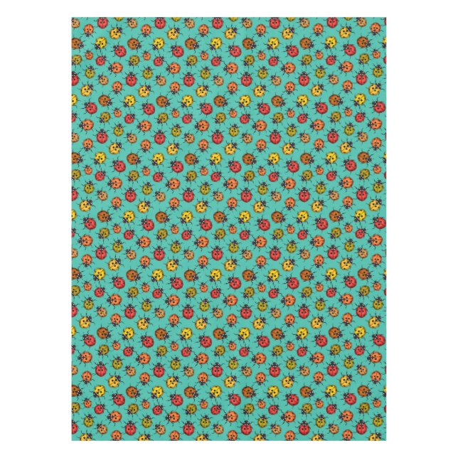 Colourful ladybugs on turquoise tablecloth (Front)