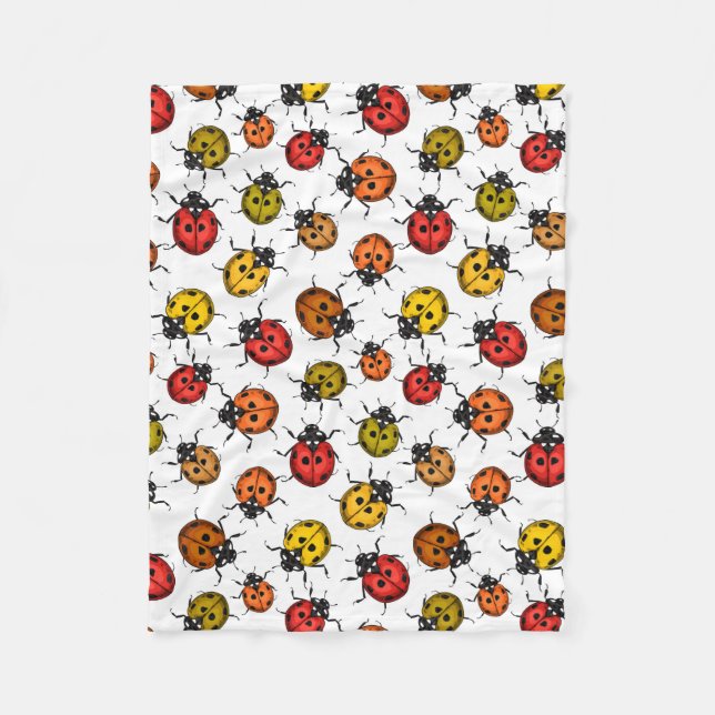 Colourful ladybugs on white fleece blanket (Front)
