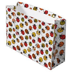 Colourful ladybugs on white large gift bag
