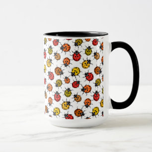Colourful ladybugs on white mug