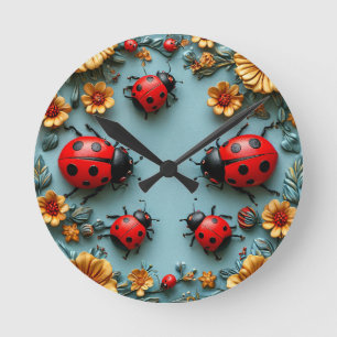 Colourful ladybugs round clock