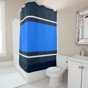 Colourful Lake Blue Nautical Navy White Stripes Shower Curtain