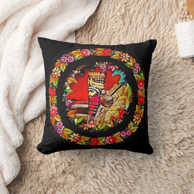 Colourful Lamassu Throw Pillow (Blanket)