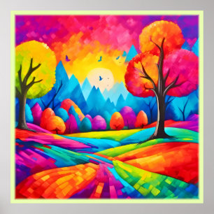 Colourful Landscape in Dreamlike Art Style Poster
