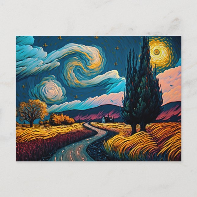 Colourful Landscape in Van Gogh Style Peaceful Sky Postcard (Front)
