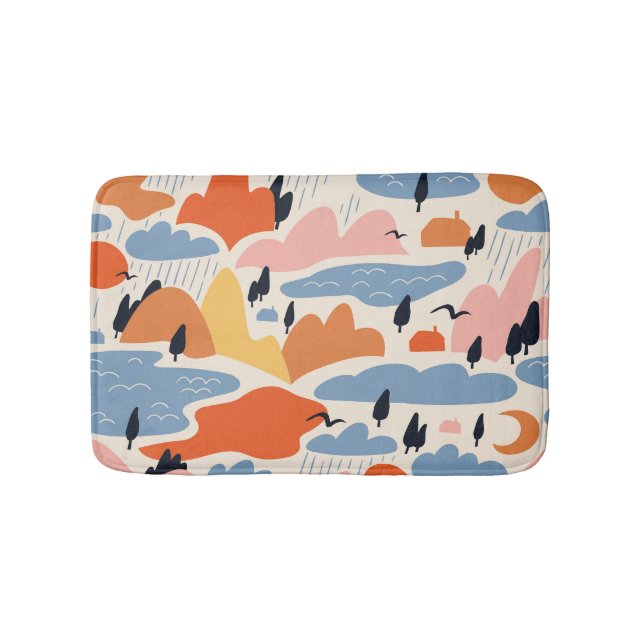 Colourful landscape, mountains, lakes, seamless. bath mat (Front)