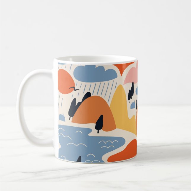Colourful landscape, mountains, lakes, seamless. coffee mug (Left)