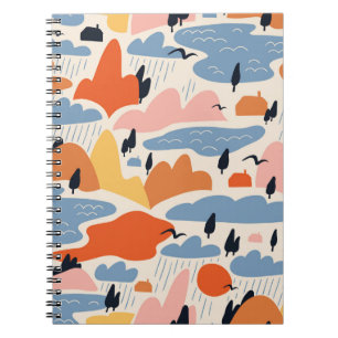 Colourful landscape, mountains, lakes, seamless. notebook