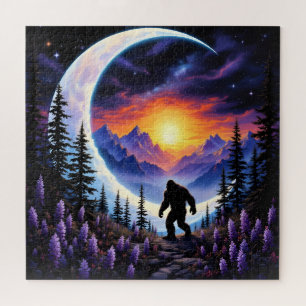 Colourful landscape Sasquatch at night Jigsaw Puzzle