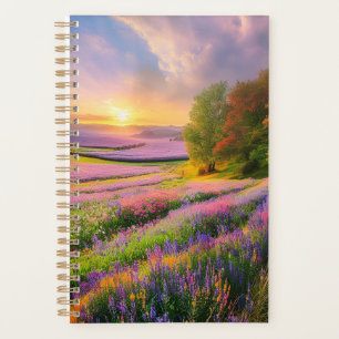 Colourful landscape view of flower fields planner