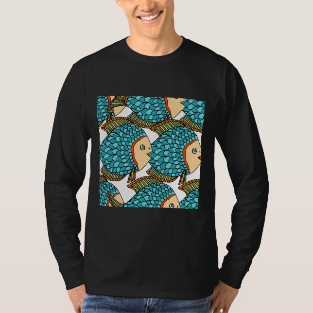 Colourful Large Blue Fish Nautical T-Shirt (Front)