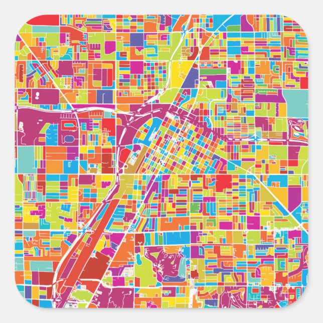Colourful Las Vegas, Nevada Map Square Sticker (Front)
