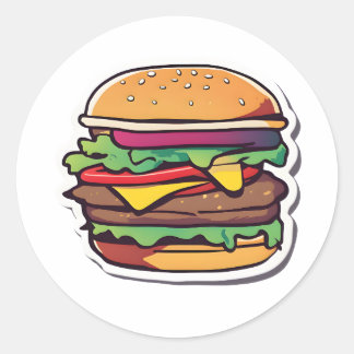 Colourful Layered Burgers Bursting Flavours 007 Classic Round Sticker