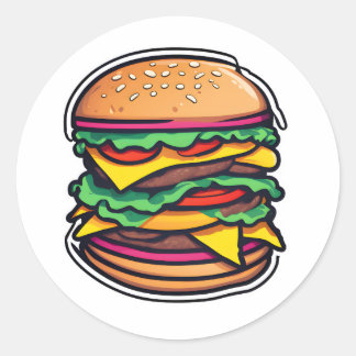 Colourful Layered Burgers Bursting Flavours 014 Classic Round Sticker