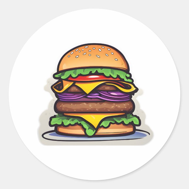 Colourful Layered Burgers Bursting Flavours 017 Classic Round Sticker (Front)