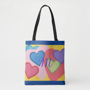 Colourful Layered Hearts Monogram Tote Bags