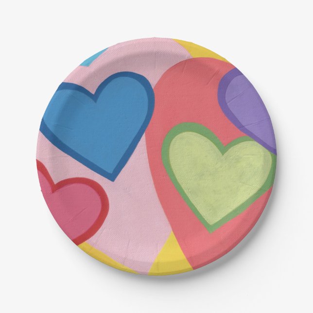 Colourful Layered Hearts Paper Plates (Front)