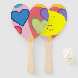 Colourful Layered Hearts Personalised Hand Fans