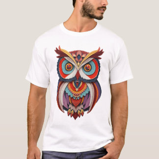 Colourful Layered Paper-Art Owl Graphic T-Shirt -