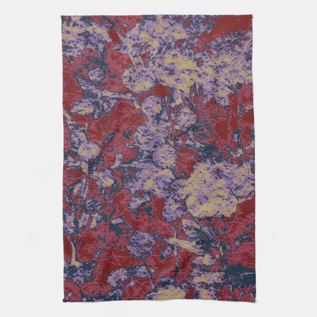 Colourful leaf and flower camouflage pattern tea towel (Vertical)