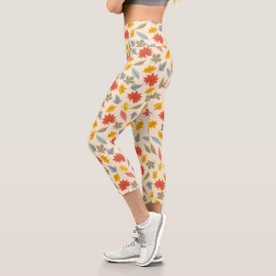 Colourful Leaf Fall Pattern Capri Leggings
