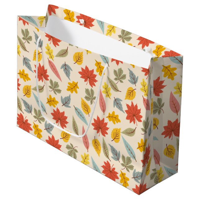 Colourful Leaf Fall Pattern Large Gift Bag (Front Angled)
