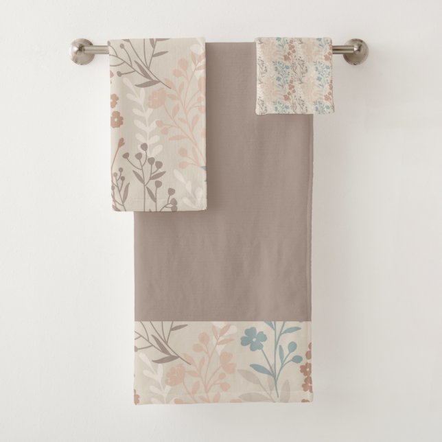 Colourful Leaf & Flowers Pattern In Seamless Desig Bath Towel Set (Insitu)