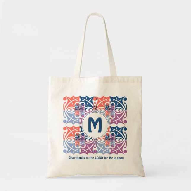 Colourful LEAF Pattern | Monogram | Scripture Tote Bag (Front)
