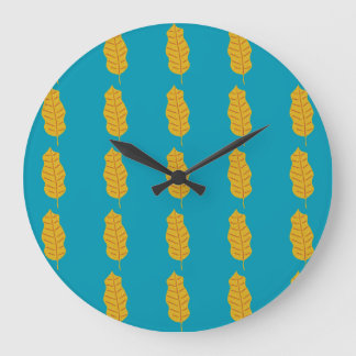 Colourful Leaf Pattern on Green Background Large Clock