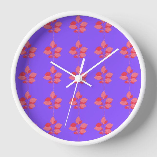 Colourful Leaf Pattern on Purple Background Clock (Front)