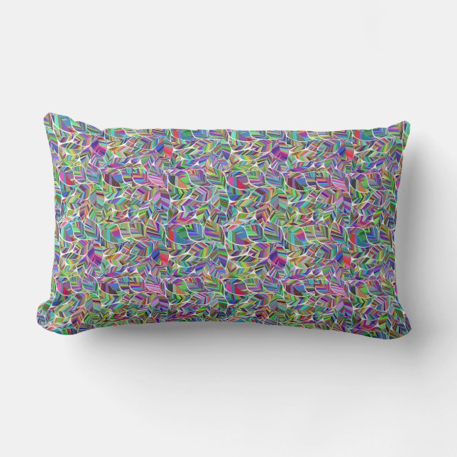 Colourful Leaf Pattern Reversible Boho Throw Pillo Lumbar Cushion (Front)