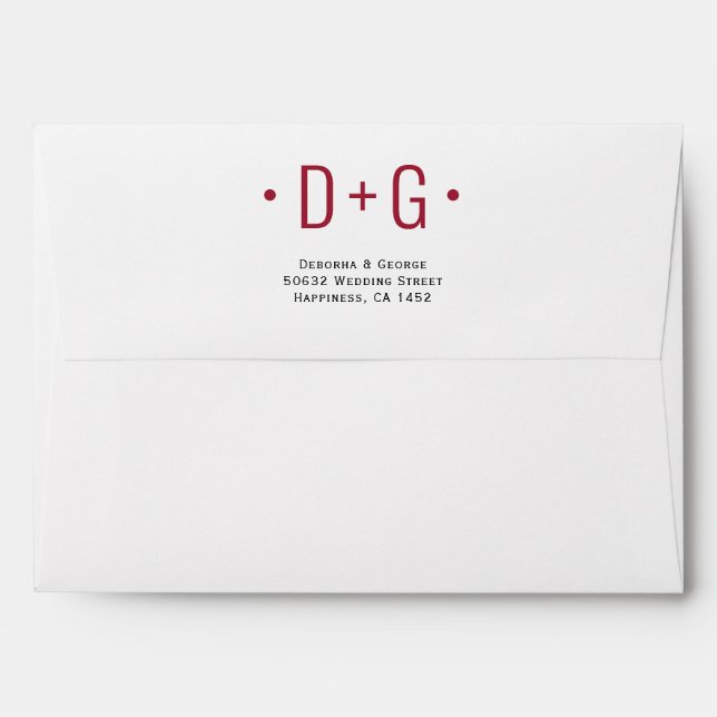 Colourful leaf print, burgundy red initials weddin envelope (Back (Top Flap))