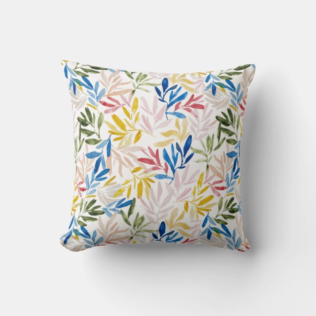 Colourful leaf repeating pattern cushion (Front)