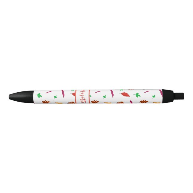 Colourful Leaf Seamless Pattern Black Ink Pen (Front)