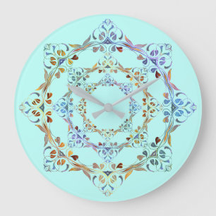 Colourful Leaf Vine Swirls Large Clock