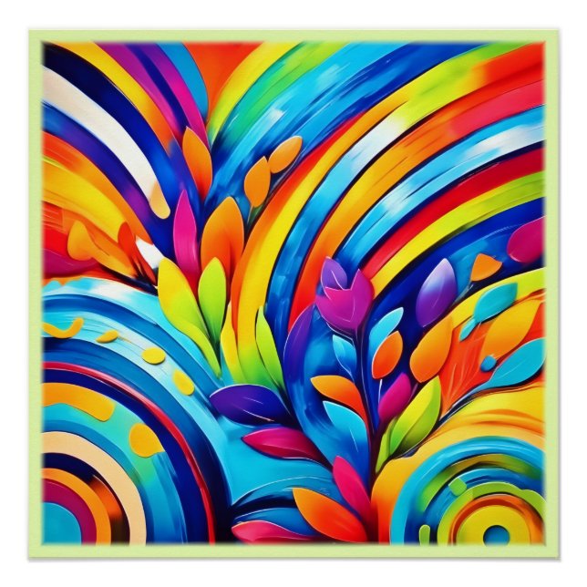 Colourful Leafe Shapes and Abstract Patterns Poster (Front)