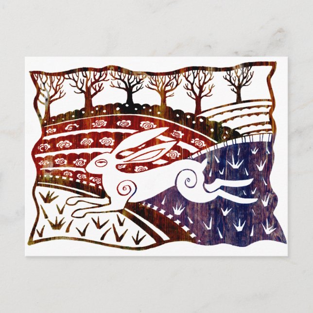 Colourful Leaping Hare Postcard (Front)