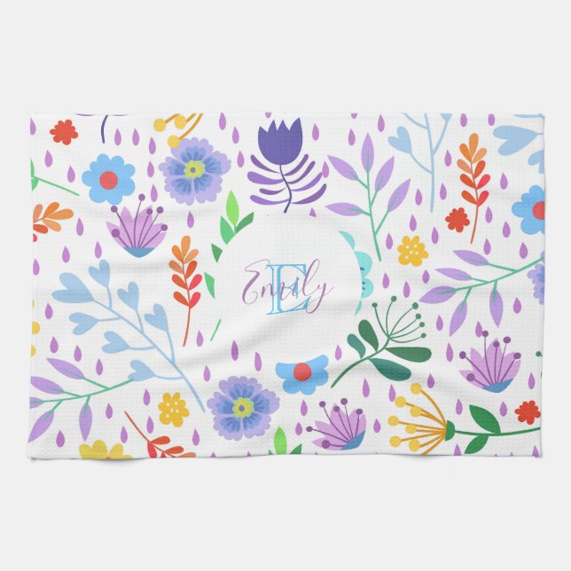 Colourful Leaves And Flowers Tea Towel (Horizontal)